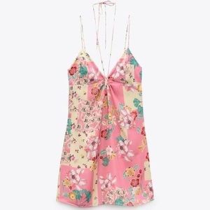 Zara Satin Effect Mini Dress - Pink Floral XS (NWT)